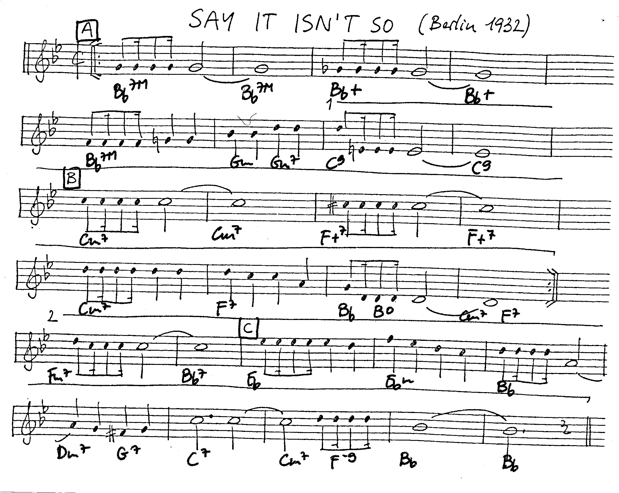 say it isn't so free jazz leadsheet - Courtesy of the Jungle Jazz Band